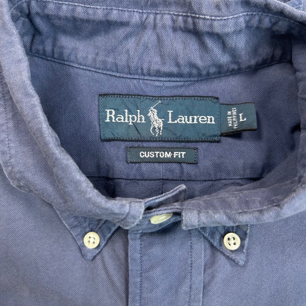 Ralph Lauren Mens Custom Fit Oxford Button Down Shirt Large Blue Long Sleeve - Picture 3 of 9